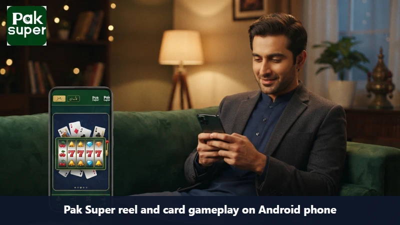 Pak Super reel and card gameplay on Android phone